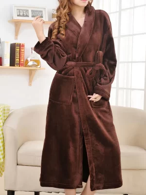 lange fleece ochtendjas voor dames "bruin"