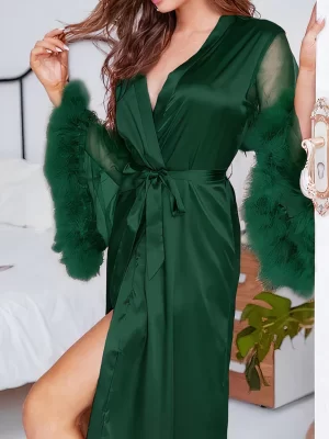 ochtendjas dames elegante gevederde "groen"